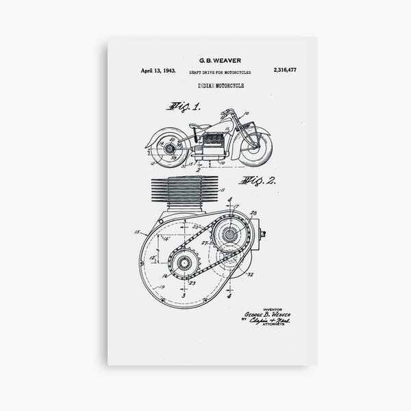 1926 Generator for Indian Motorcycle Engines Patent Print Art Drawing Poster