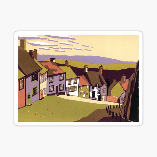 Gold Hill - Original linocut by Francesca Whetnall Sticker