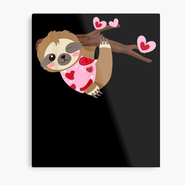 Valentine Sloth Hanging From Tree Metal Print