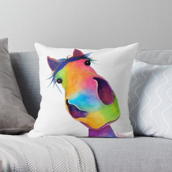 HoRSe PRiNT, ANiMaL PRiNT ' HaPPY G&T ' BY SHiRLeY MacARTHuR Throw Pillow