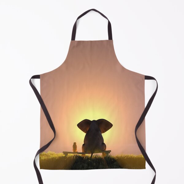 Item preview, elephant and dog sit on a bench and watch a foggy sunrise designed and sold by Mike Kiev art.