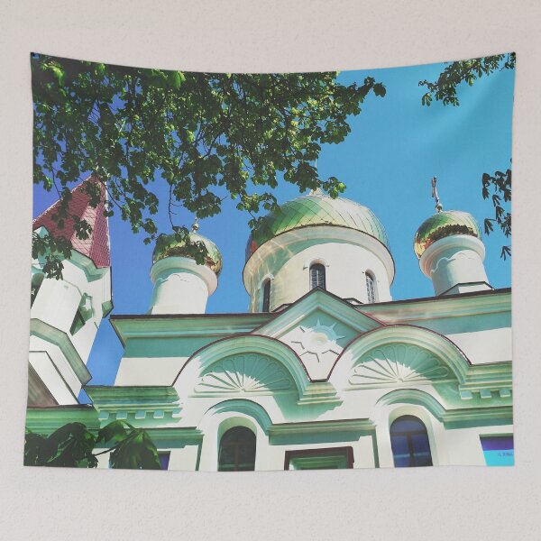Item preview, Orthodox church with shining domes on a bright summer day  designed and sold by helenkaiy.