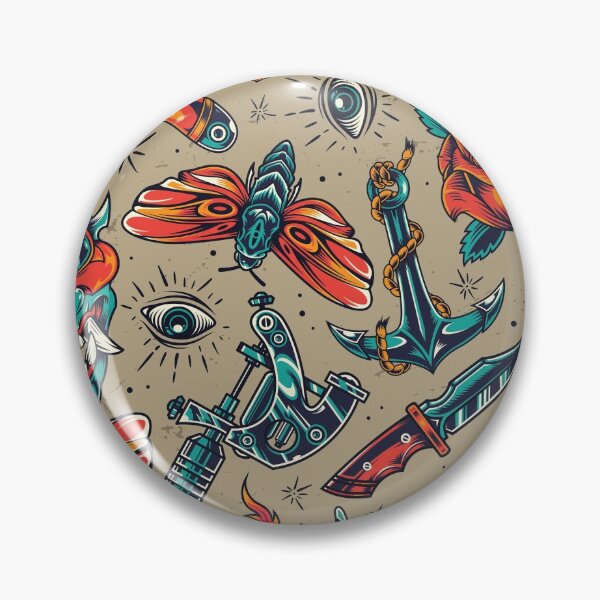 Item preview, Vintage colorful tattoos seamless pattern art designed and sold by AznavourByKarin.