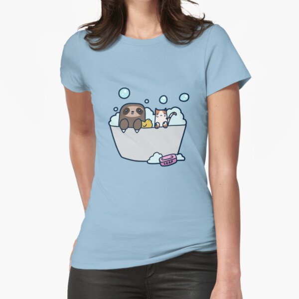 Sloth Kitty Bath Fitted T-Shirt