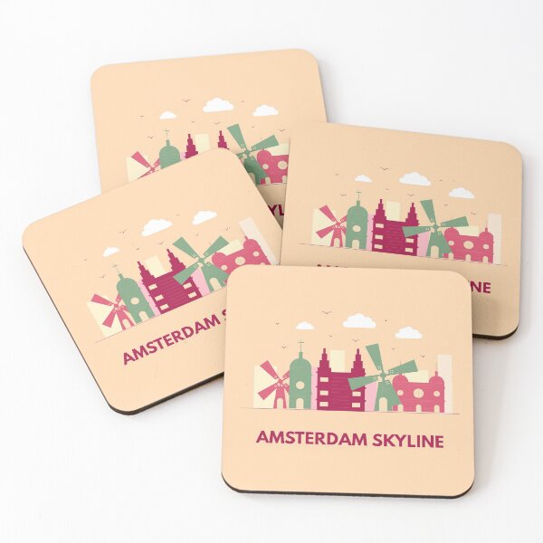 Item preview, Amsterdam Skyline | City Skyline Illustration | Magenta Coloured Buildings and Windmills of Amsterdam designed and sold by Ainbowz-Artwork.