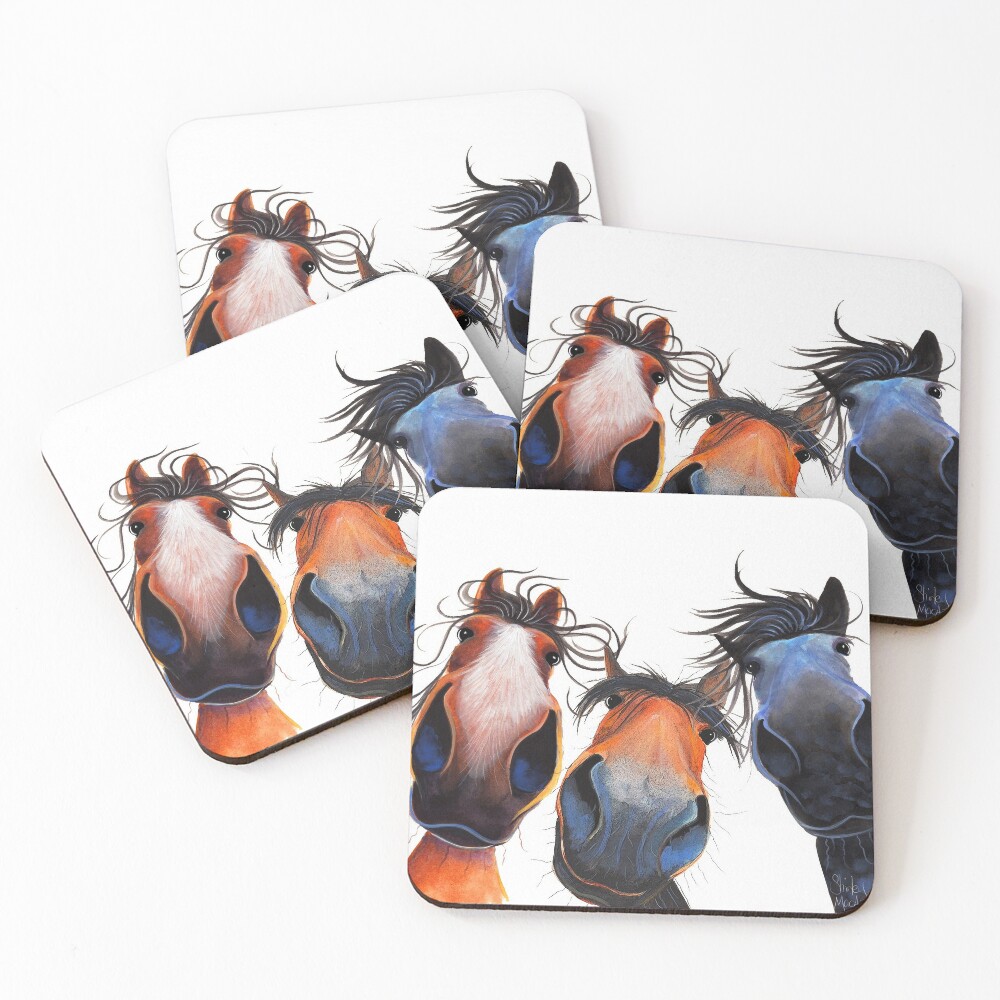 HaPPY HoRSe PRiNT ' WHo LeFT THe GaTe OPeN ? ' BY SHiRLeY MacARTHuR Coasters (Set of 4)