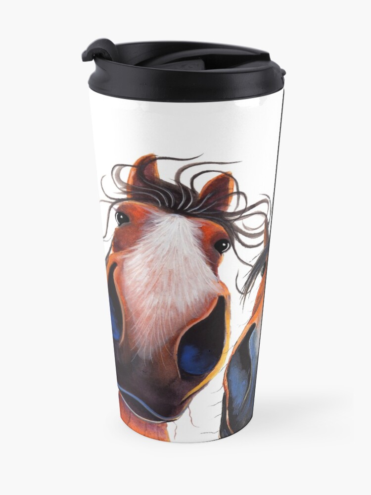 Alternate view of HaPPY HoRSe PRiNT ' WHo LeFT THe GaTe OPeN ? ' BY SHiRLeY MacARTHuR Travel Mug