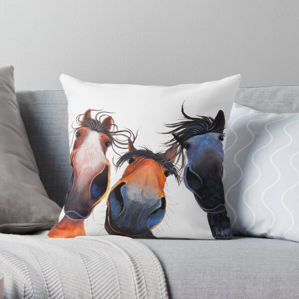 HaPPY HoRSe PRiNT ' WHo LeFT THe GaTe OPeN ? ' BY SHiRLeY MacARTHuR Throw Pillow