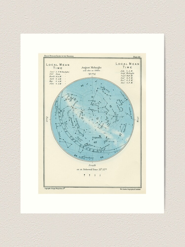Aperçu 2 sur 3. Impression artistique avec l'œuvre Carte des étoiles Août Minuit créée et vendue par Salocin.