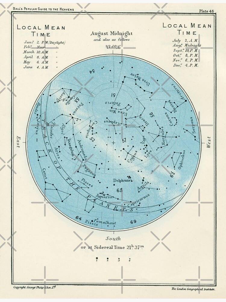 Aperçu 3 sur 3. Impression artistique avec l'œuvre Carte des étoiles Août Minuit créée et vendue par Salocin.
