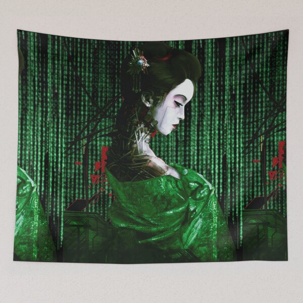 Item preview, Cyberpunk Geisha Matrix Code Glitch Japanese Vaporwave designed and sold by OWLvision33.