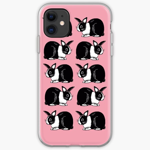 Black and White Dutch Rabbits Pink Pattern iPhone Soft Case