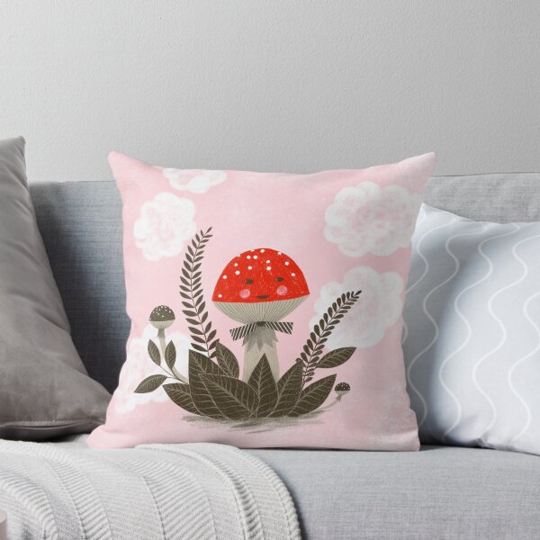 Item preview, red mushroom in pink sky clouds illustration designed and sold by PinkNounou.