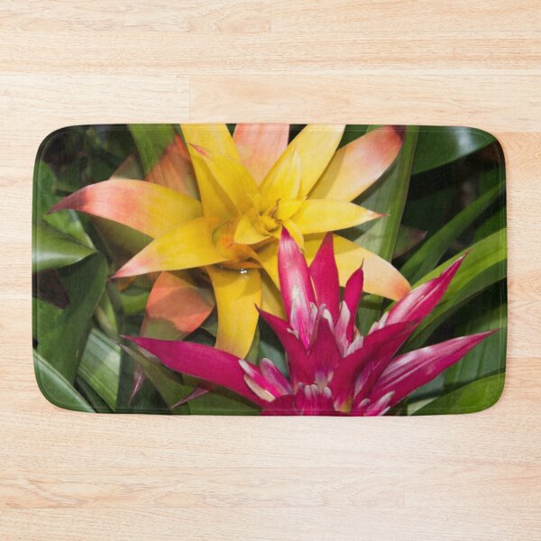 Item preview, two large exotic flowers pink and yellow on a background of green foliage designed and sold by nataliavavilina.