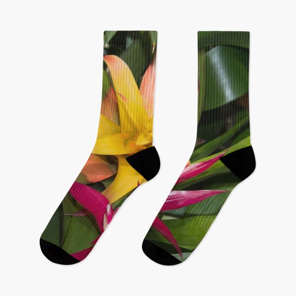 Item preview, two large exotic flowers pink and yellow on a background of green foliage designed and sold by nataliavavilina.
