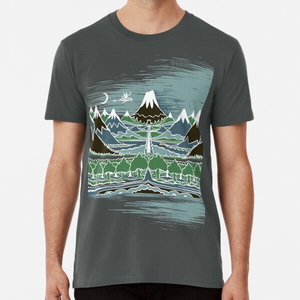 Item preview, A Halflings journey on a mountain path through an elven wood in the style of J.R.R.Tolkien designed and sold by Designwebjae.