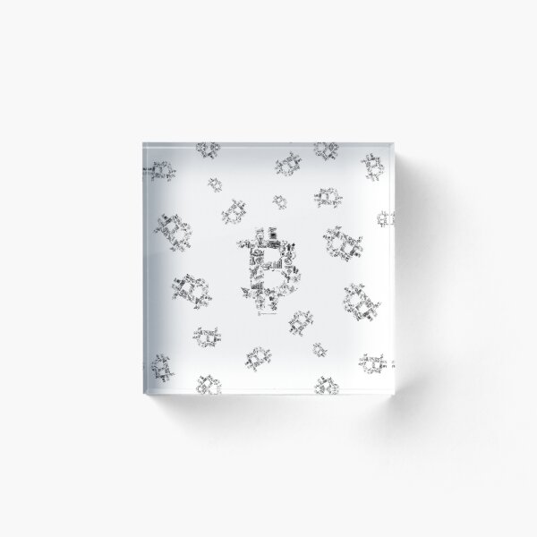 Bitcoin infographic logo in black on white background. Acrylic Block
