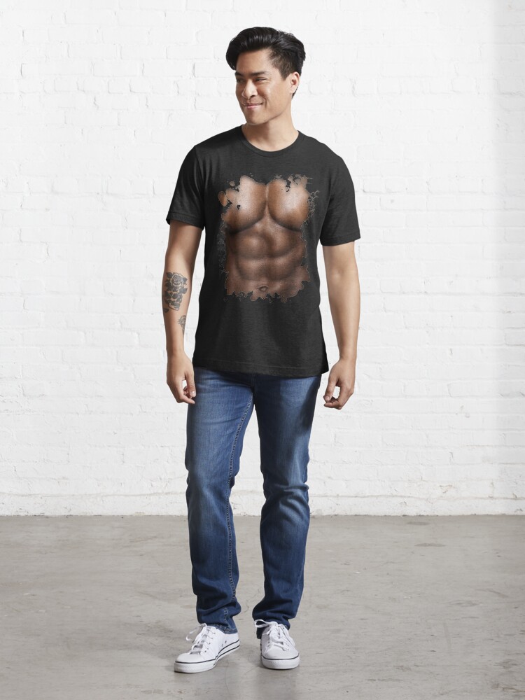 Realistic Chest Six Pack Fake Abs Muscle Man Essential T-Shirt for Sale by  WillPowerApp