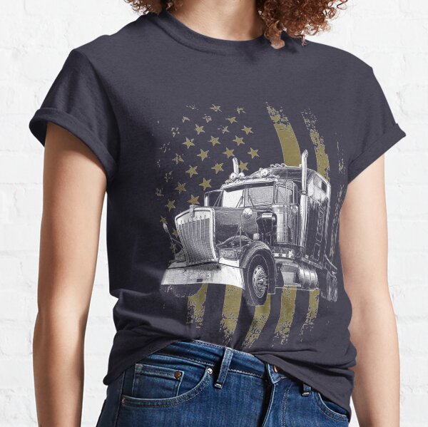 Trucker American Flag Big Rig Semi Trailer Truck Classic T-Shirt