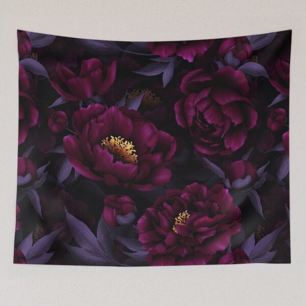 Item preview, Purple Hand Drawn Watercolor Peonies Pattern Botanical Night Garden Nightgarden designed and sold by UtArt.