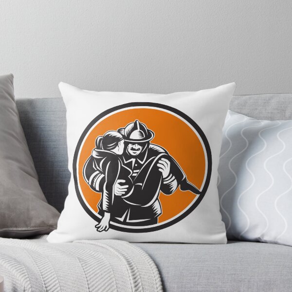 Item preview, Fireman Firefighter Saving Girl Circle Woodcut designed and sold by patrimonio.