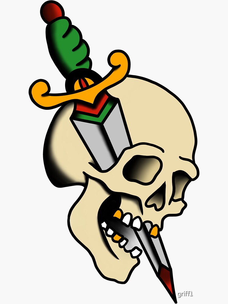 american traditional skull and dagger tattoos