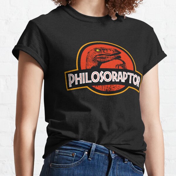 Vista previa del artículo con la obra «Philosoraptor Meme - Parodia de la película», diseñado y vendido por The Philosopher's Shirt.