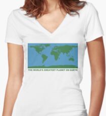The World's Greatest Planet On Earth - ONE:Print Women's Fitted V-Neck T-Shirt