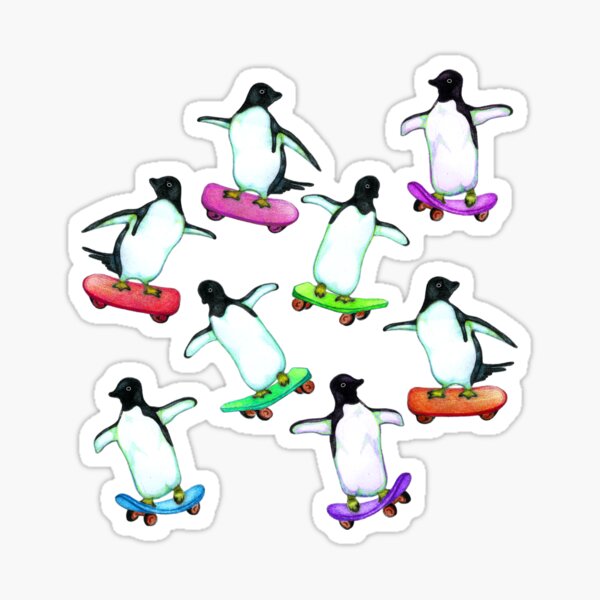 Skating Penguins - a cute hand drawn pattern Sticker