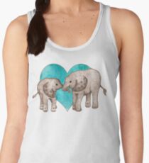 Baby Elephant Love - sepia on teal watercolour Women's Tank Top