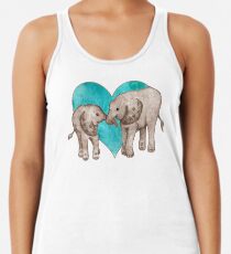 Baby Elephant Love - sepia on teal watercolour Women's Tank Top