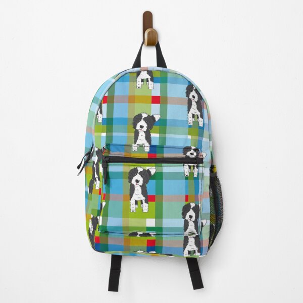Item preview, Black and White Doodle Dog - Blue Green Red Tartan - Declan designed and sold by SterreStudio.