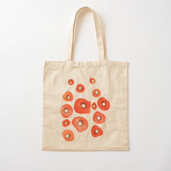 Poppies pattern love - Minimal poppies pattern Cotton Tote Bag