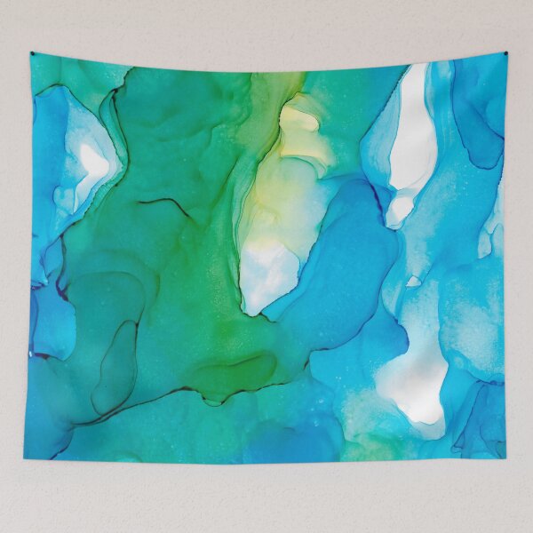Item preview, Blue Green Modern Abstract 131 Alcohol Ink Painting by Herzart designed and sold by herzart.