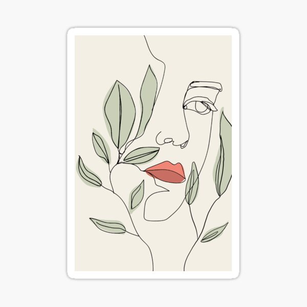 Minimalist face and leaves Sticker
