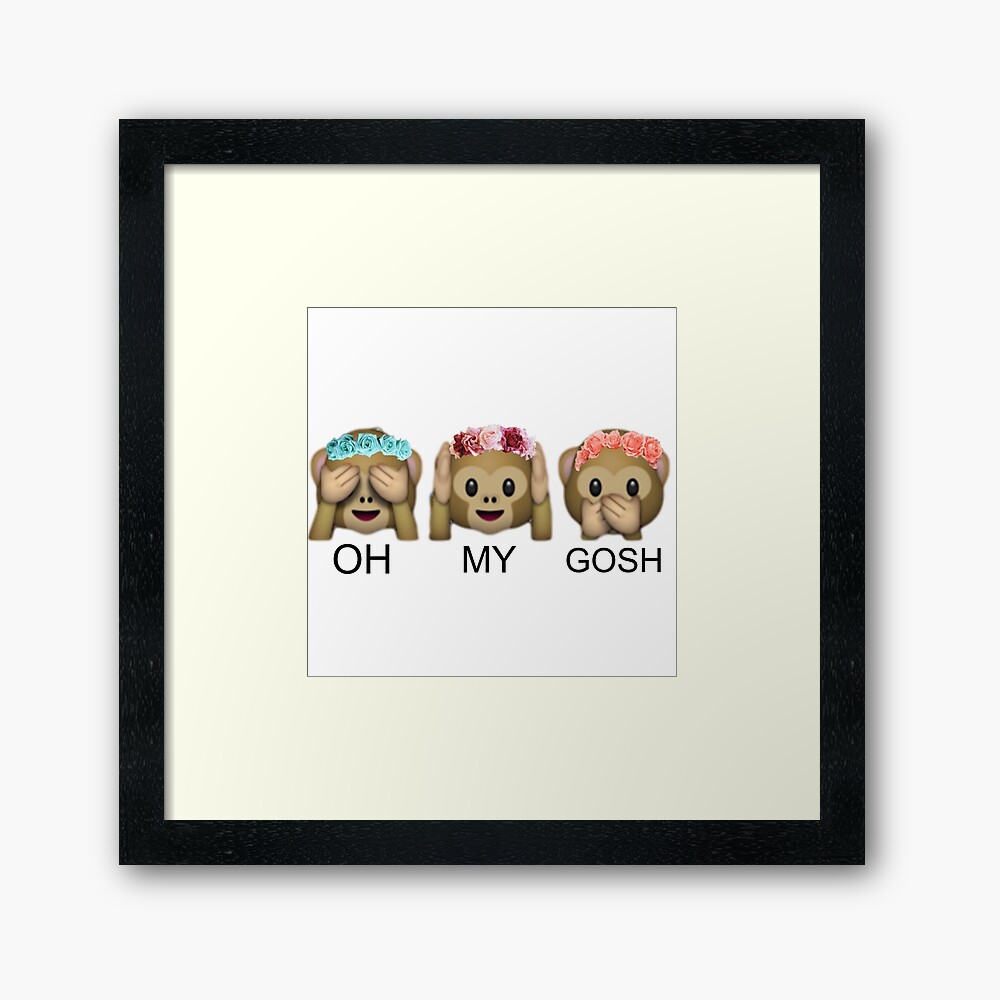 Oh My Gosh Flower Crown Tumblr Emoji Monkey Framed Art Print By Returntoryland Redbubble