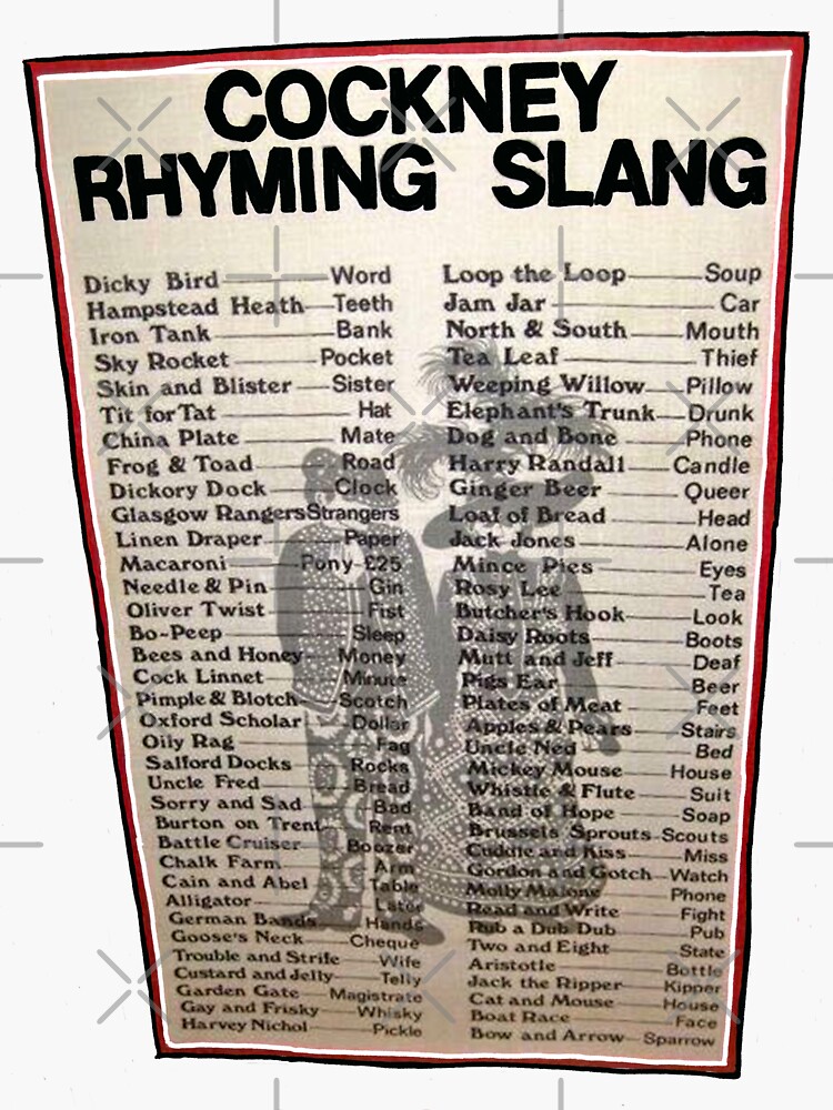 "Cockney slang" Sticker for Sale by kingof Redbubble