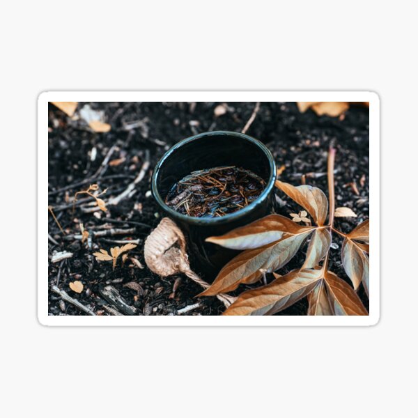 Black mug with wiccan tea and leaves Sticker