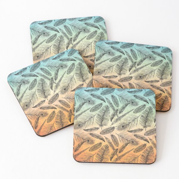 Item preview, Boho Feathers Peach Teal Yellow designed and sold by WildHoneyDesign.