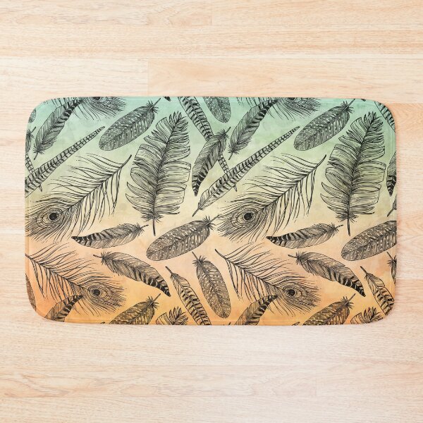 Item preview, Boho Feathers Peach Teal Yellow designed and sold by WildHoneyDesign.