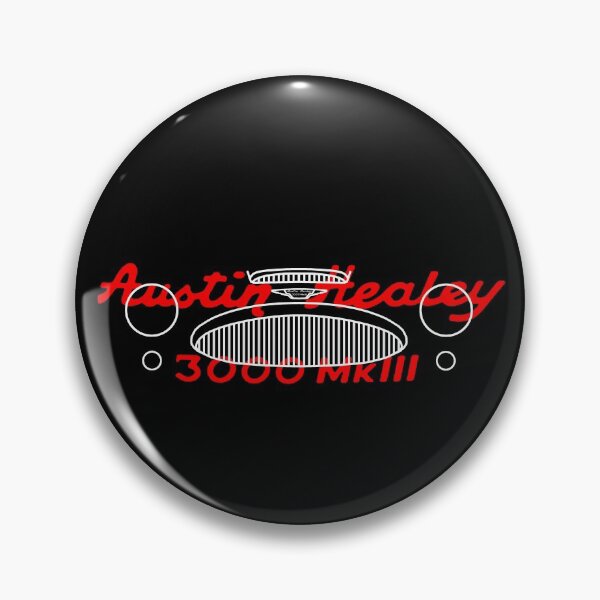 Artikelvorschau, Kühlergrill und Emblem des klassischen britischen Sportwagens Austin Healey 3000 aus den 1960er Jahren entworfen und verkauft von soitwouldseem.