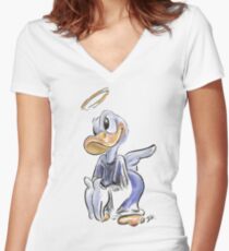 Charcoal and Oil - Angel Donald Duck Women's Fitted V-Neck T-Shirt