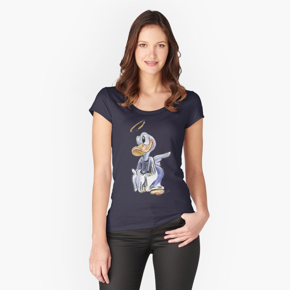 Charcoal and Oil - Angel Donald Duck Fitted Scoop T-Shirt
