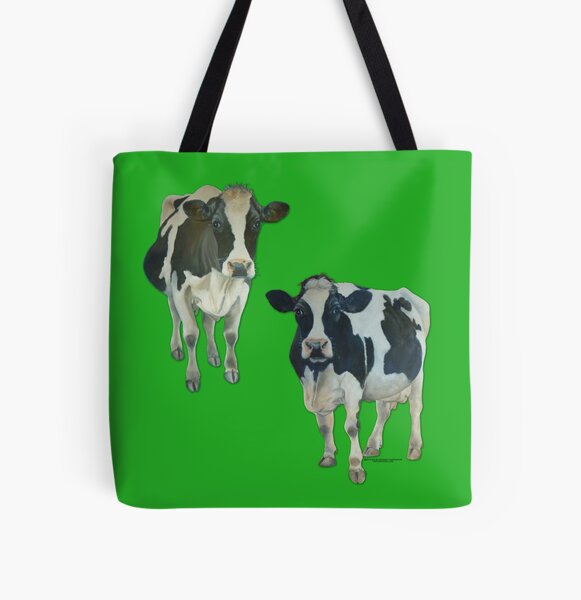 Two Cows on Green All Over Print Tote Bag