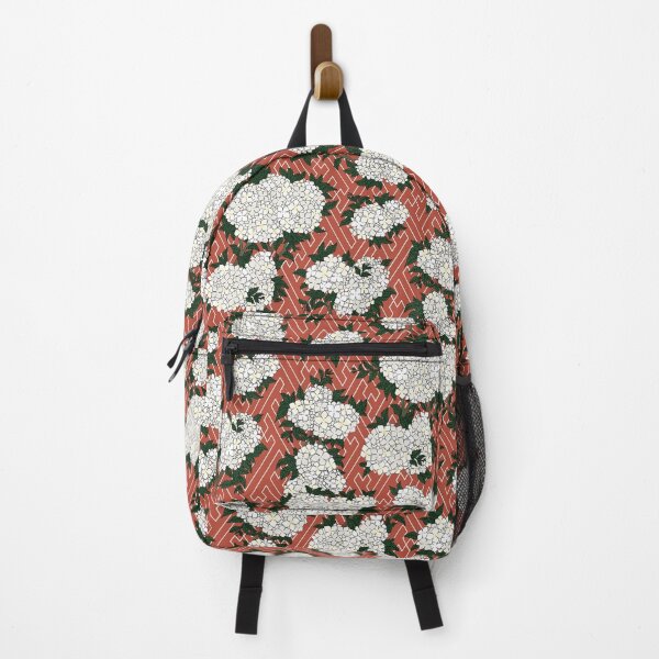 Item preview, Traditional Japanese Vintage Hydrangea Geometric Floral Pattern in White and Red designed and sold by Charredsky.