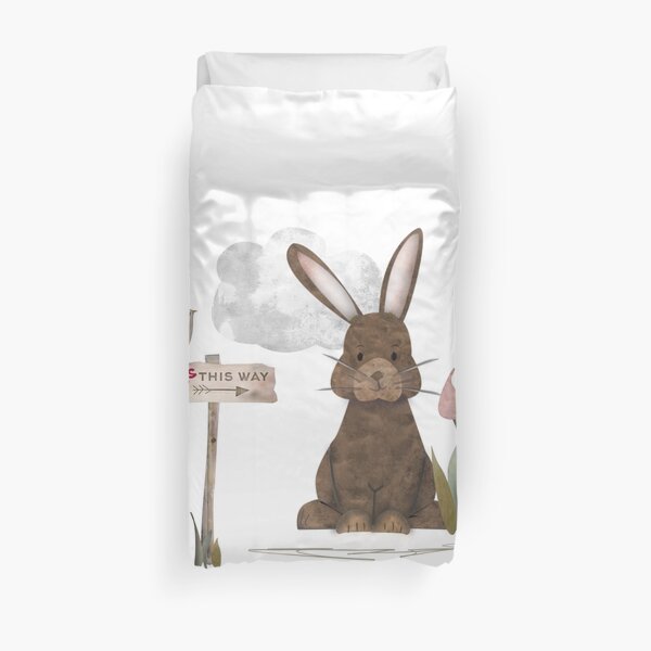 Send a hug because I miss you. Adorable watercolor rabbit illustration Duvet Cover