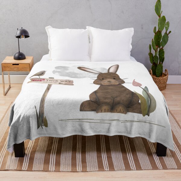 Send a hug because I miss you. Adorable watercolor rabbit illustration Throw Blanket