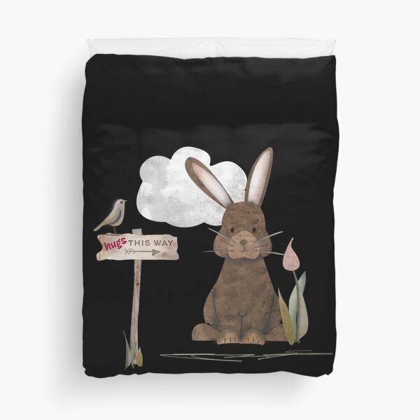 Send a hug because I miss you. Adorable watercolor rabbit illustration Duvet Cover