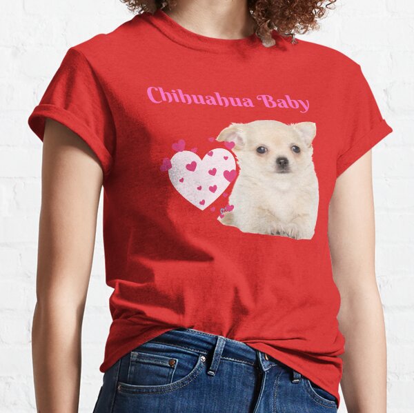 Pink Chihuahua Baby with Lt Pink Heart and Tiny Dark Hearts Classic T-Shirt