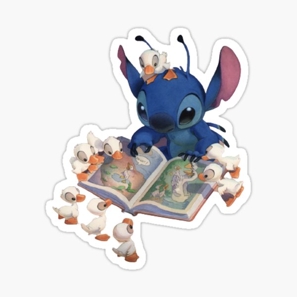 stitch reading the ugly duckling figurine